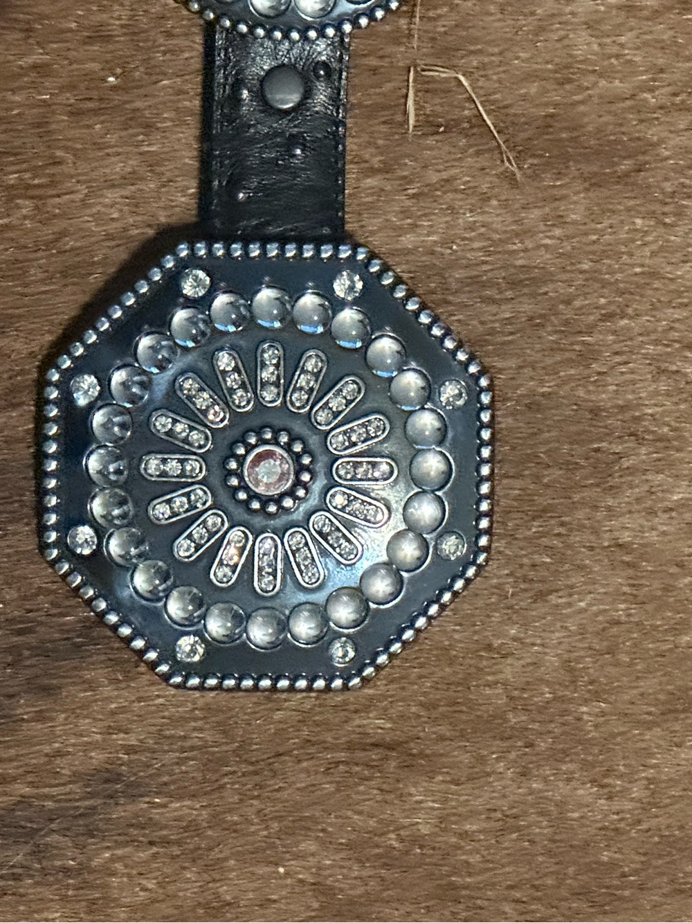 Vintage Tony Lama Women's Black Ostrich Leather Rhinestone Concho Belt - Picture 5 of 12
